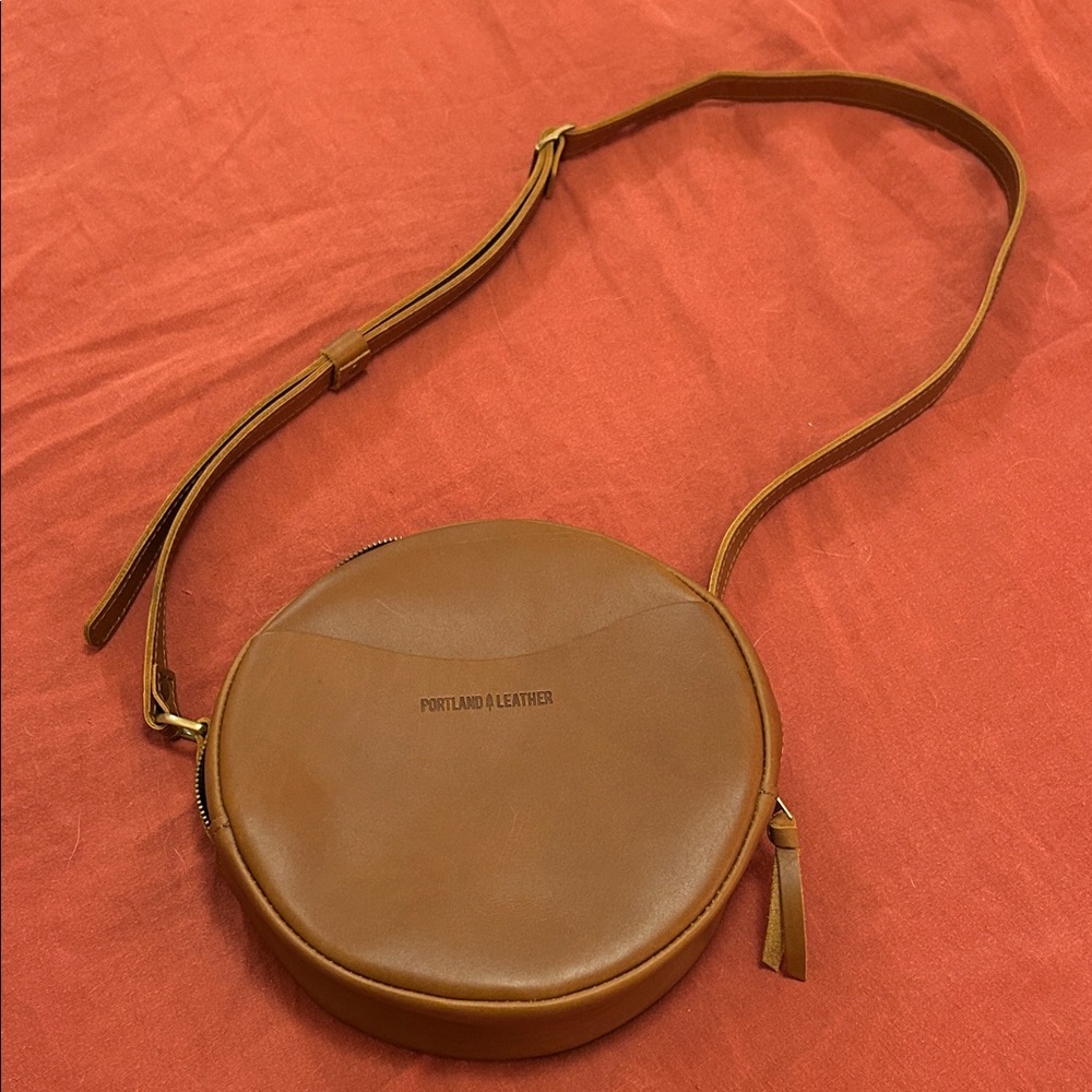 Portland Leather Brown Circular Crossbody Bag